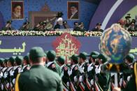 Iranian President Hassan Rouhani is seen during the ceremony of the National Army Day parade in Tehran