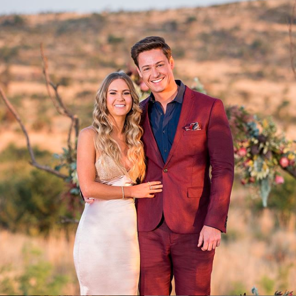 A photo of Matt Agnew and Chelsie McLeod on the finale of The Bachelor Australia.
