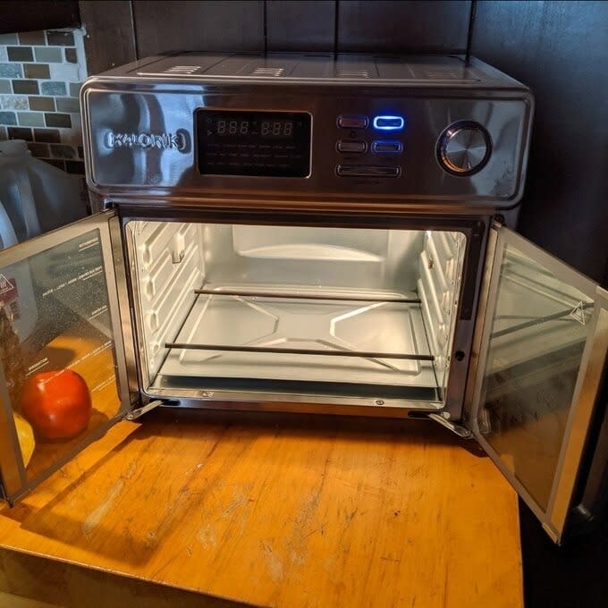 a digital air fryer on a kitchen counter