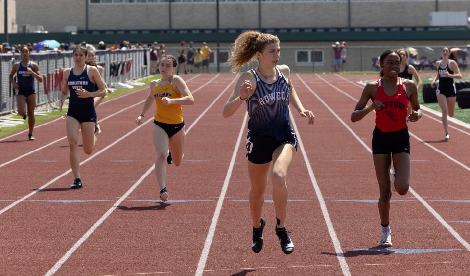 Howell Laura Gugliotta takes first in her heat of Girls 400 at the Shore Conference Outdoor Track and Field Championships in Neptune, NJ on May 21, 2022.