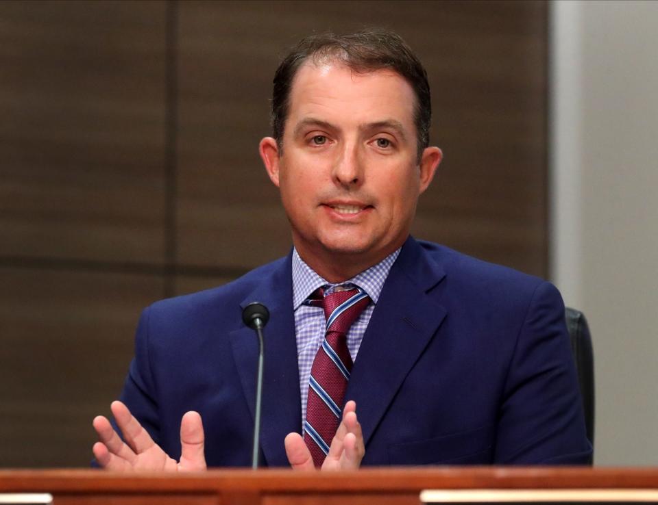 Mayoral candidate and current Murfreesboro Mayor Shane McFarland speaks during a political forum for Murfreesboro Mayoral candidates, on Tuesday, June 7, 2022, at City Hall in Murfreesboro. The event was hosted by the League of Women Voters in partnership with Murfreesboro CityTV.