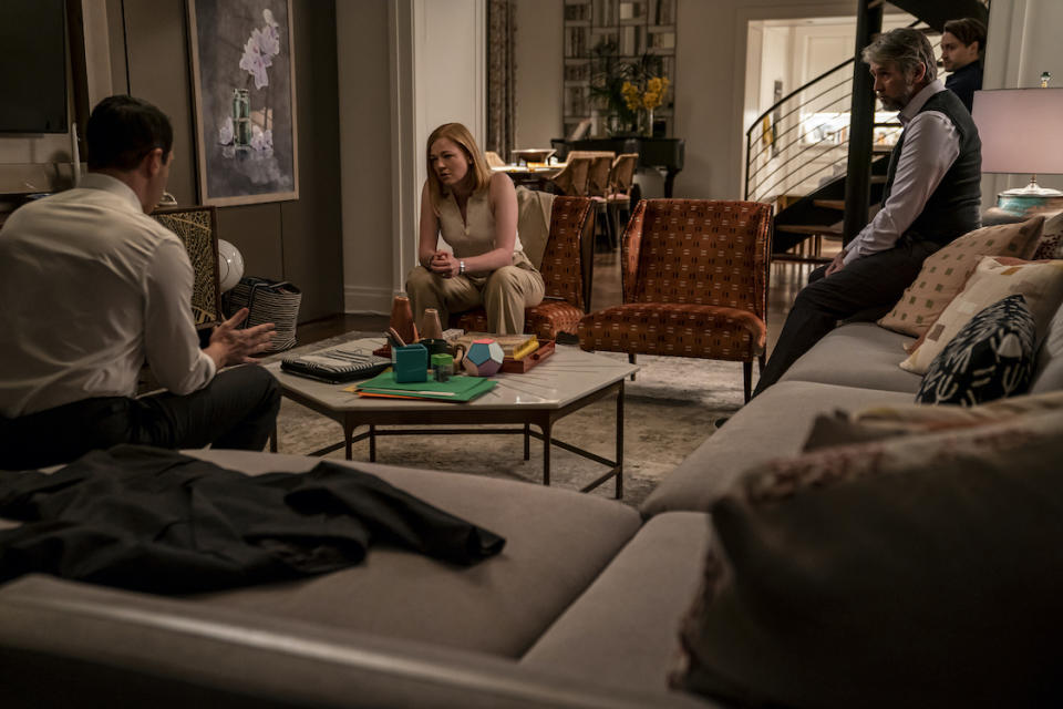 Jeremy Strong, Sarah Snook, Alan Ruck, and Kieran Culkin in “Succession” - Credit: Macall Polay / HBO