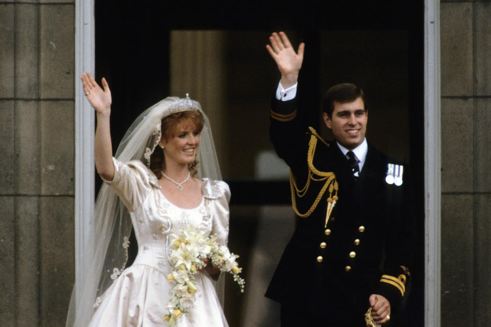 Prince Andrew and Sarah Ferguson married in 1986, here at Buckingham palace 