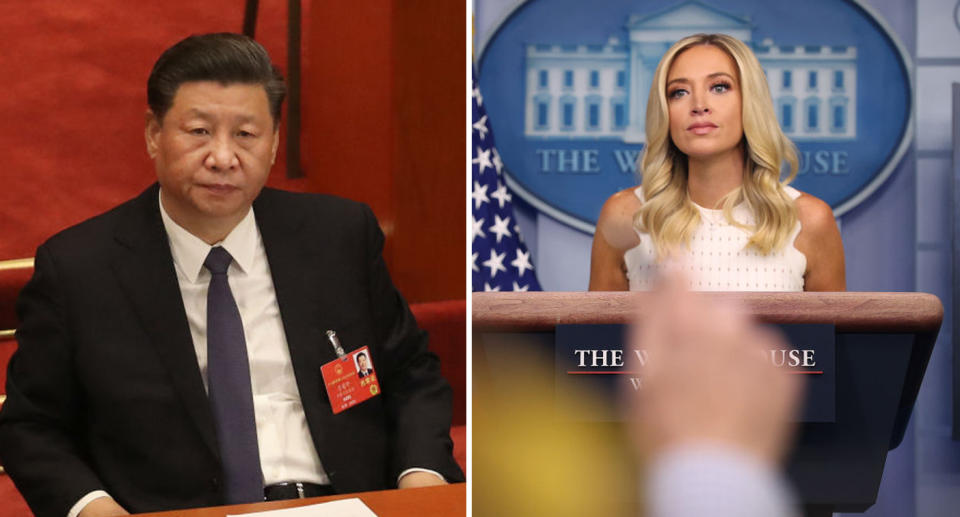 Chinese president Xi Jinping and White House press secretary Kayleigh McEnany pictured. 