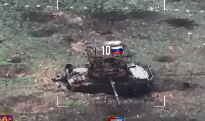 Destroyed Russian tank in Donetsk Oblast