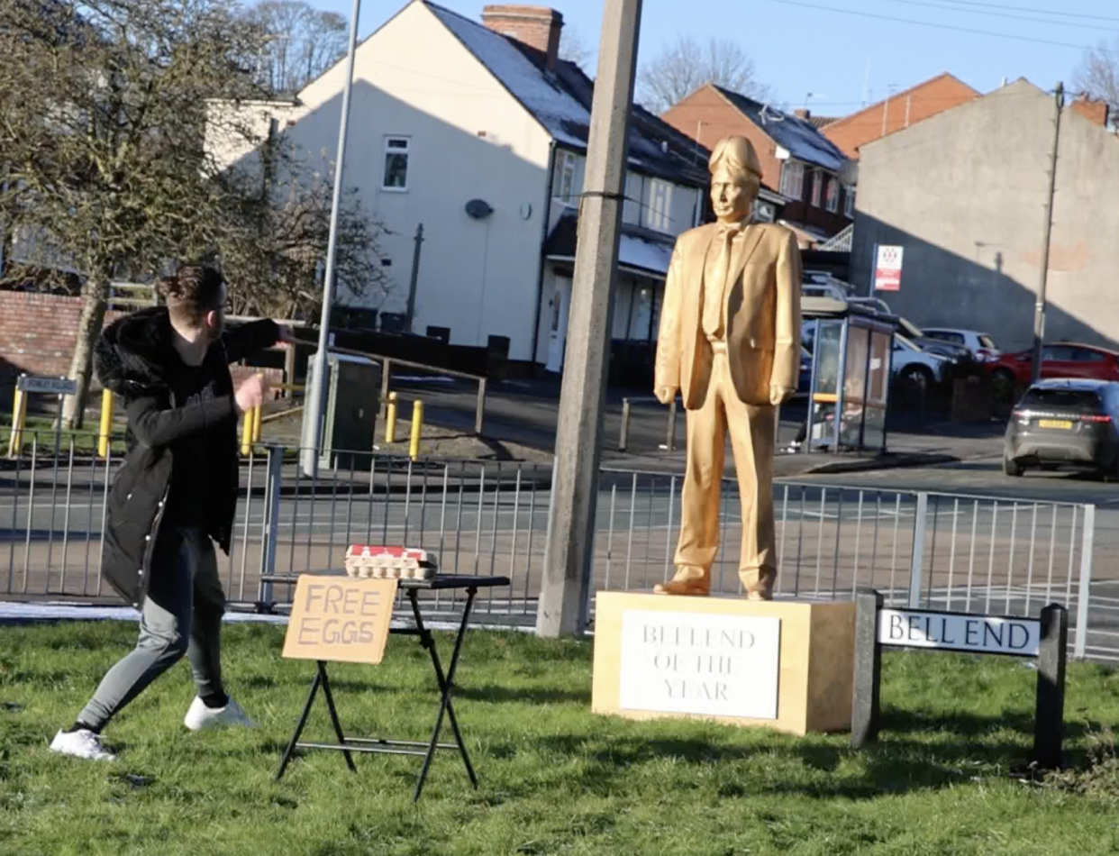 Members of the public were offered the opportunity to throw eggs at the statue (Handout/PA)