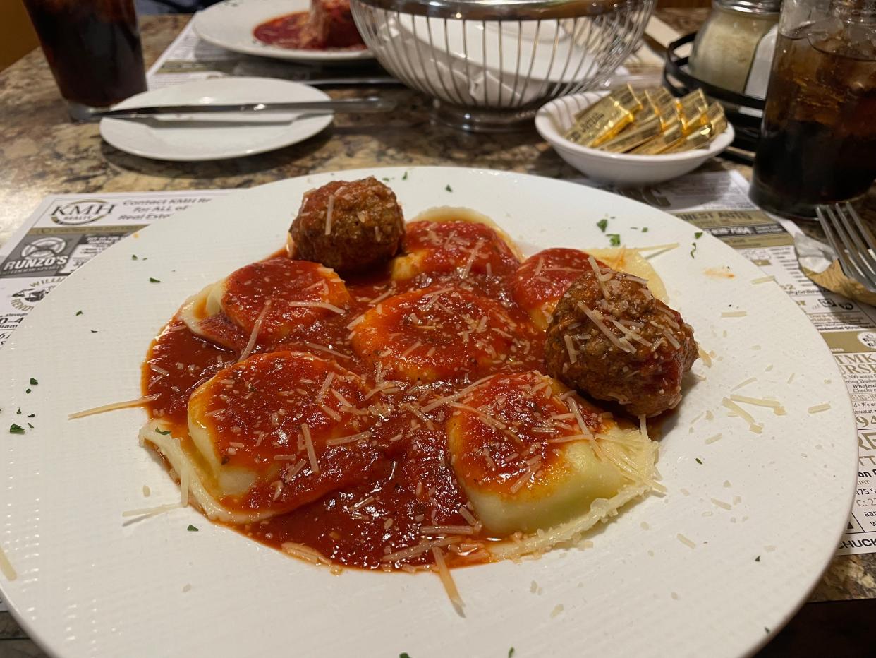 The cheese ravioli with meatball dinner at Guido's in Ravenna.