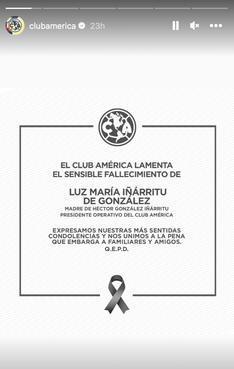 Comunicado del Club América por la muerte de Luz María Iñárritu. Instagram / Club América
