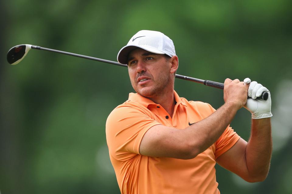 LOUISVILLE, KENTUCKY - MAY 15: Brooks Koepka of the United States plays his shot on the 10th hole during a practice round prior to the 2024 PGA Championship at Valhalla Golf Club on May 15, 2024 in Louisville, Kentucky. (Photo by Andrew Redington/Getty Images)