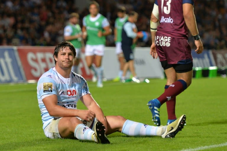 Racing Metro 92 centre Henry Chavancy reacts during their French Top 14 rugby union match against Bordeaux-Begles, at the Chaban-Delmas stadium in Bordeaux, on August 20, 2016