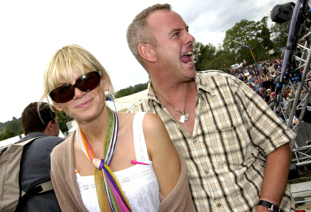 Zoe Ball and husband Norman Cook, aka Fatboy Slim during 2002 Glastonbury Music Festival - June 28-30, 2002 at Worthy Farm in Pilton, Somerset, Great Britain. (Photo by Jon Furniss/WireImage)