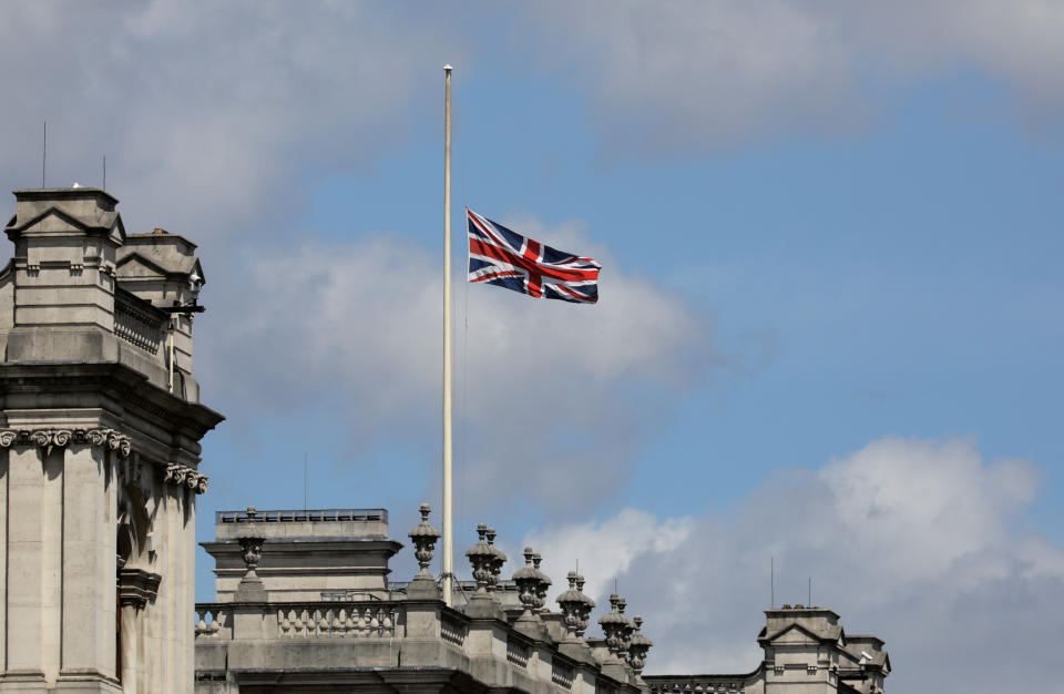 A union flag is flown at half mast in Westminster.&nbsp;