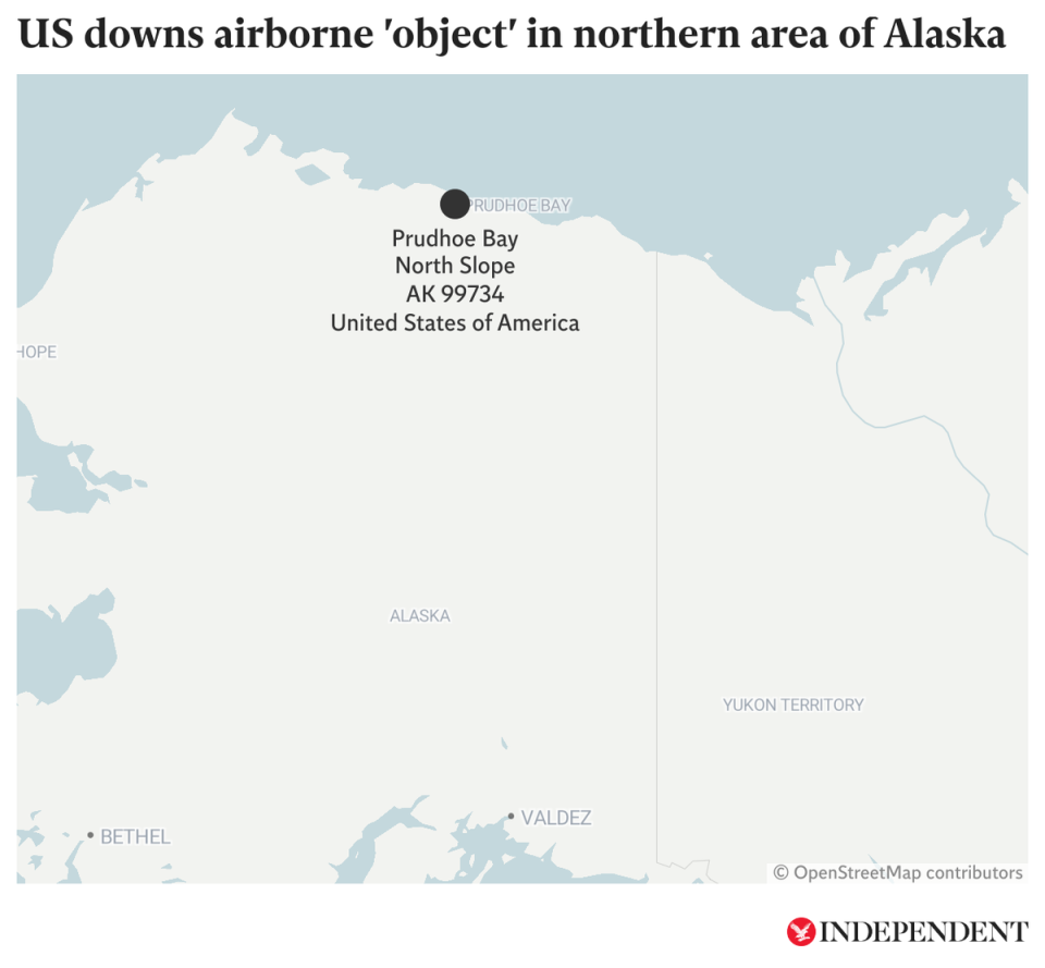 Map of location in Alaska near where US fighter jets shot down latest high-altitude ‘object’ (The Independent)