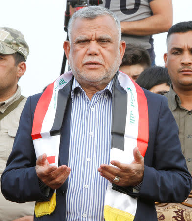 FILE PHOTO: Hadi al-Amiri leader of the Badr Organisation attends an election campaign rally, along with his Al-Fatih bloc supporters, in Kirkuk, Iraq May 2, 2018. REUTERS/Ako Rasheed