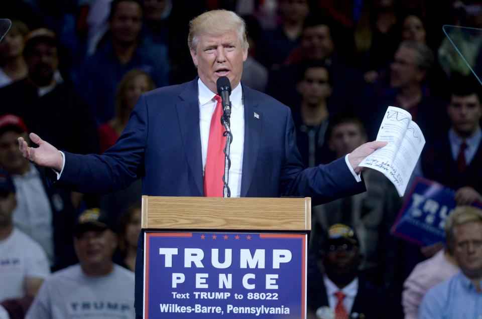 Presidential candidate Donald Trump in Wilkes-Barre, Pa., in October 2016. (Photo: Dennis Van Tine/MediaPunch/IPX)