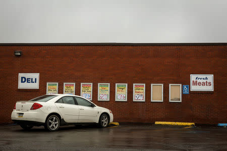 A car is parked outside Belko Foods on Richhill Street in Waynesburg, Pennsylvania, U.S., February 14, 2018. Picture taken February 14, 2018. REUTERS/Maranie Staab