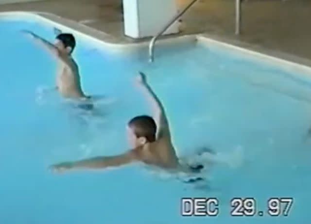 <p>traviskelc/Tiktok</p> Childhood clip of Travis and Jason Kelce