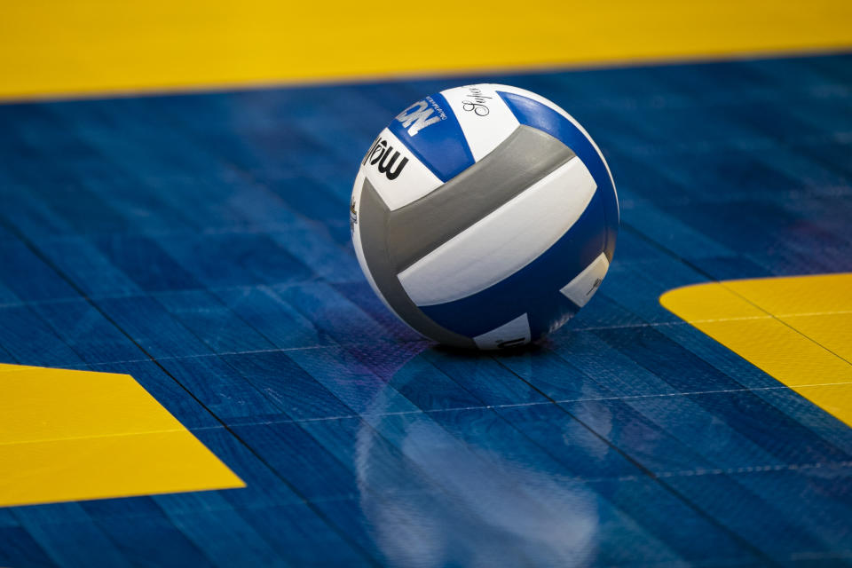 PITTSBURGH, PA - DECEMBER 21: A photo of a game ball on the floor during the NCAA Division 1 Women's National Championship game between the Wisconsin Badgers and the Stanford Cardinal on December 21, 2019 at PPG Paints Arena in Pittsburgh, PA. (Photo by Mark Alberti/Icon Sportswire via Getty Images)