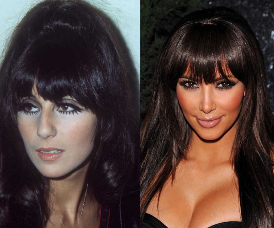 Cat eyes add a bit of glam to wispy bangs worn by both