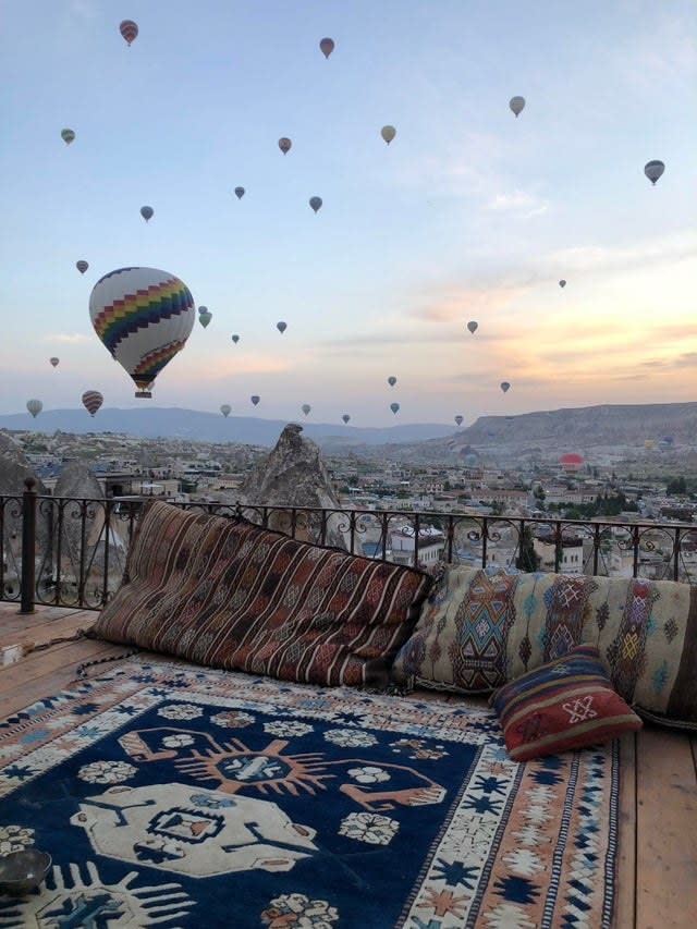 Numerous hot air ballons floating above Cappadocia, Turkey