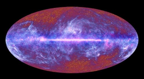 <span class="caption">The light left over from the Big Bang, seen by the Planck satellite.</span> <span class="attribution"><span class="source">ESA/ LFI & HFI Consortia</span>, <a class="link " href="http://creativecommons.org/licenses/by-sa/4.0/" rel="nofollow noopener" target="_blank" data-ylk="slk:CC BY-SA;elm:context_link;itc:0;sec:content-canvas">CC BY-SA</a></span>