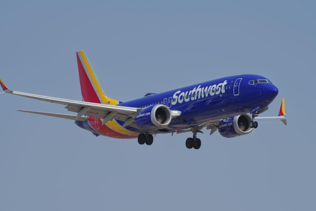 Southwest Airlines Boeing 737 Max 8 with registration N8783L shown shortly before landing at LAX, Los Angeles International Airport, on June 16, 2024.