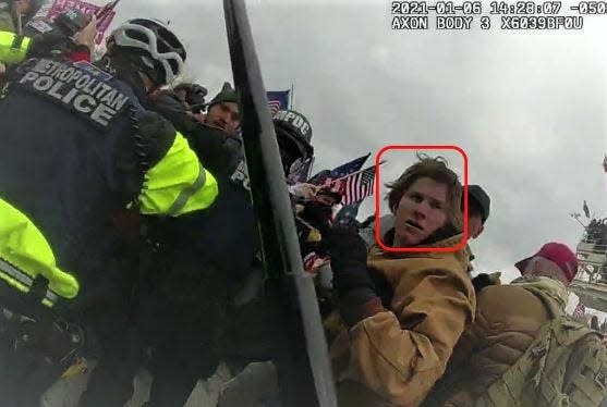 The FBI identified this man at the Jan. 6, 2021, riot at the U.S. Capitol in Washington as Jake Maxwell of Athens.