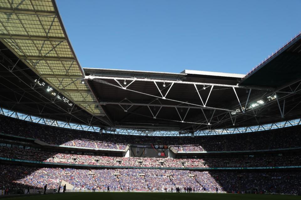 Football Soccer Britain - Leicester City v Manchester United - FA Community Shield - Wembley Stadium - 7/8/16 General view during the game Reuters / Eddie Keogh Livepic EDITORIAL USE ONLY. No use with unauthorized audio, video, data, fixture lists, club/league logos or "live" services. Online in-match use limited to 45 images, no video emulation. No use in betting, games or single club/league/player publications. Please contact your account representative for further details.