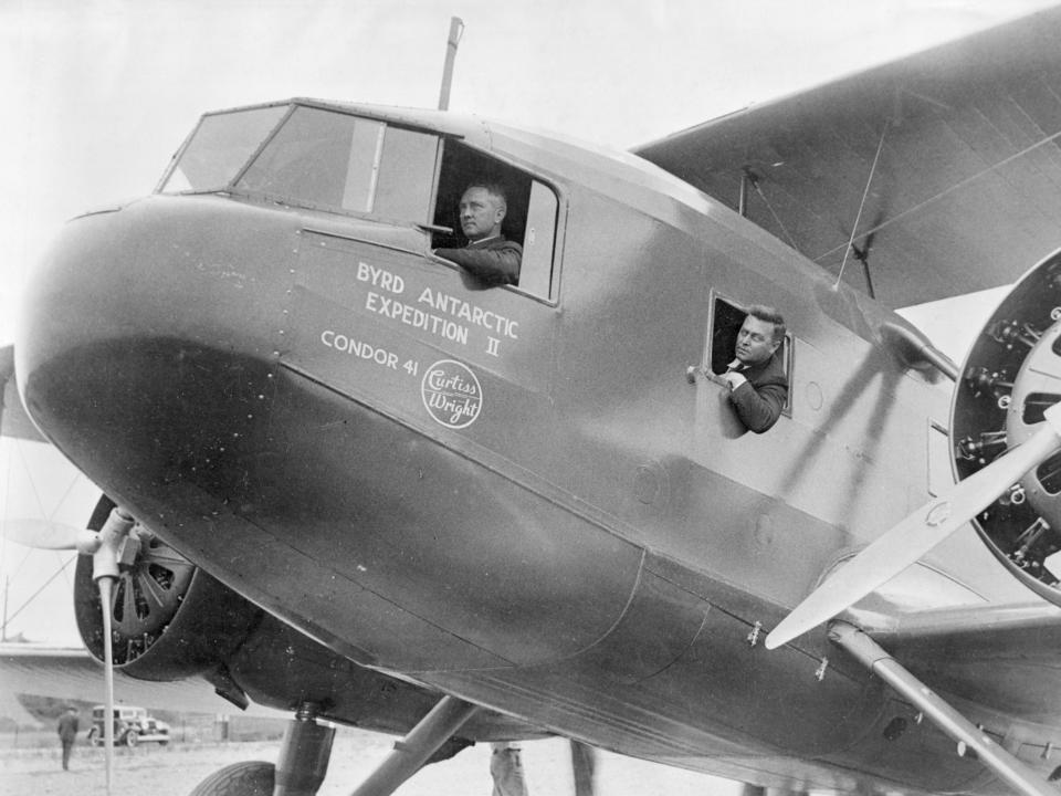 Richard Byrd in the cockpit of the second aircraft he flew over Antarctica.