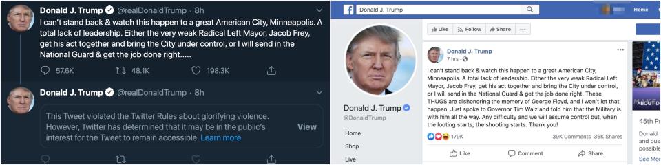 Trump tweet vs Trump Facebook