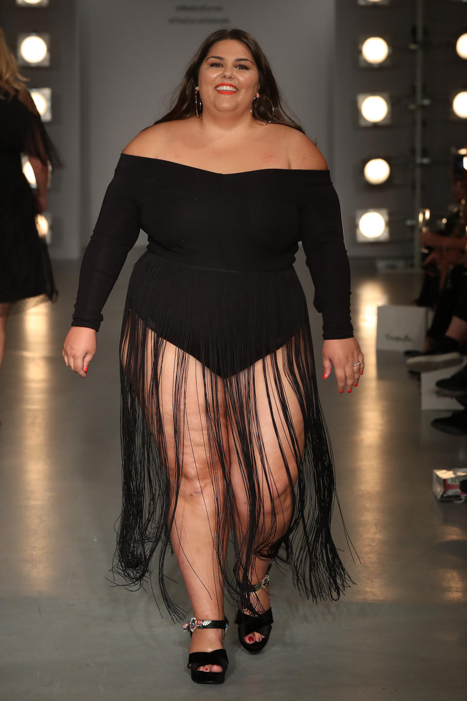 <p>Callie Thorpe walked the runway in a barely-there dress. </p>