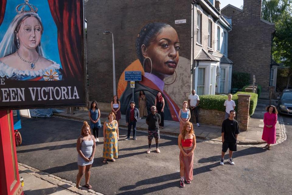 EastEnders' Albert Square has a new mural of a black woman, drawn by artist Dreph. (BBC)