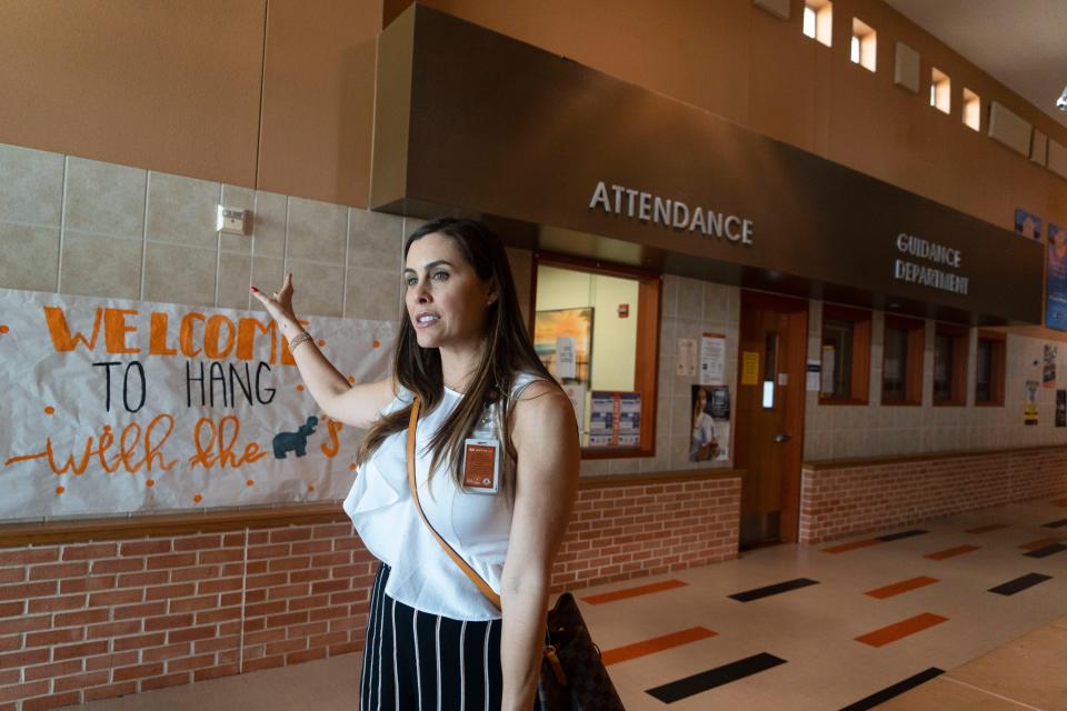 Noelle Newton, the Hutto school district's executive director of communications and Community Relations, gives a tour of Hutto High School last Friday. The school district is seeing rapid growth.