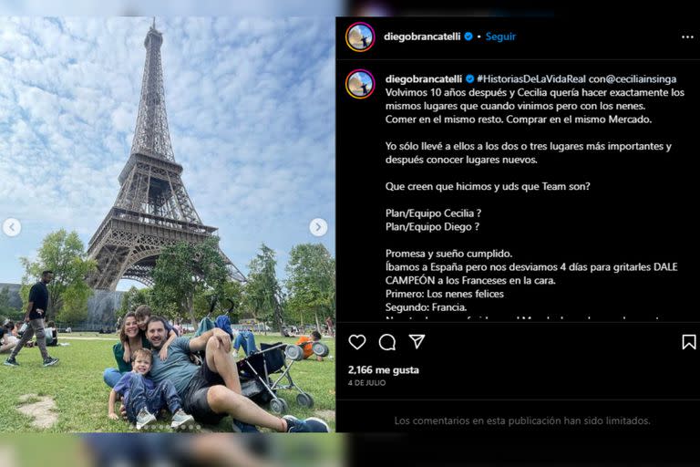 Brancatelli y su familia, con la Torre Eiffel de fondo (Foto Instagram @diegobrancatelli)