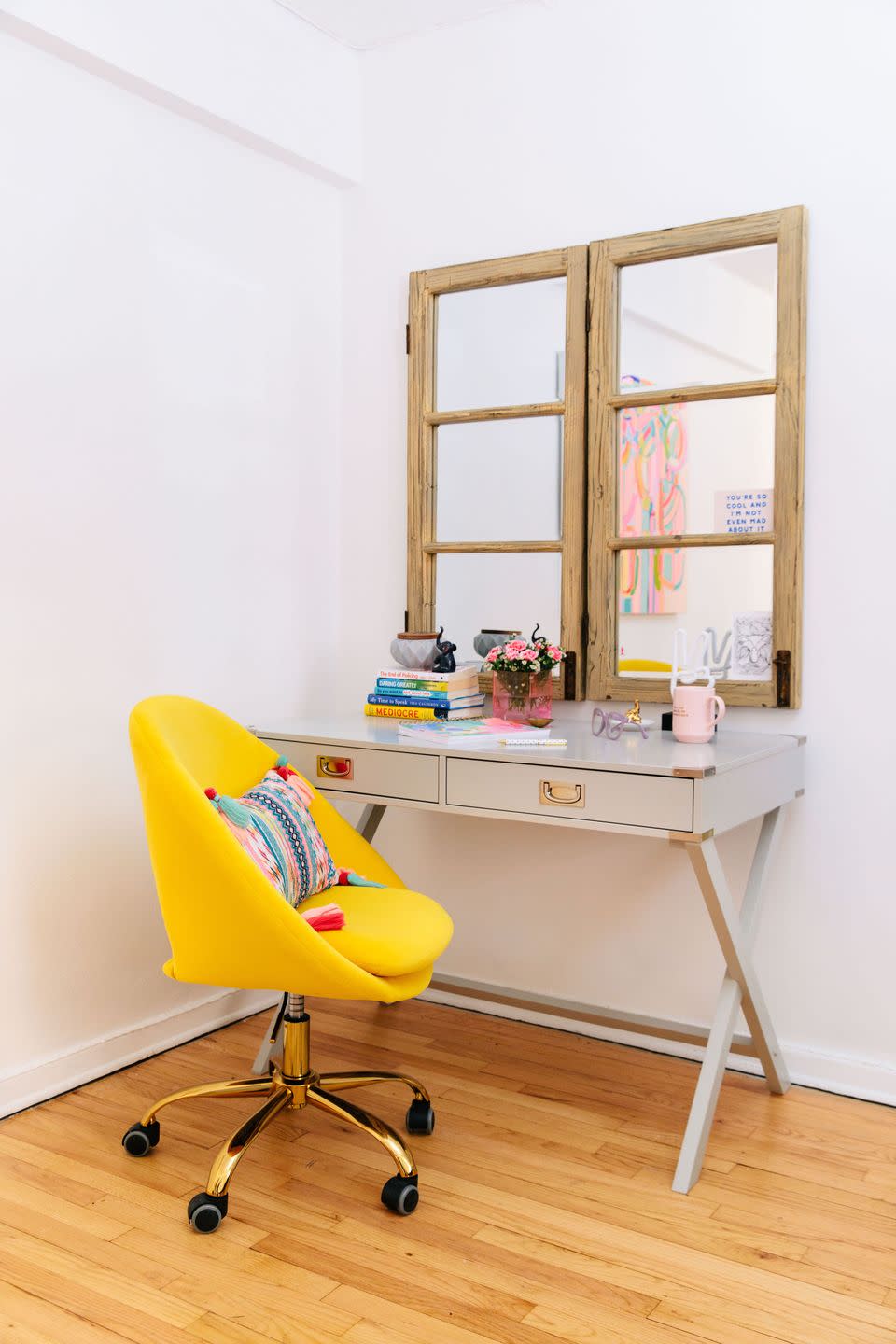 a chair and desk in a room