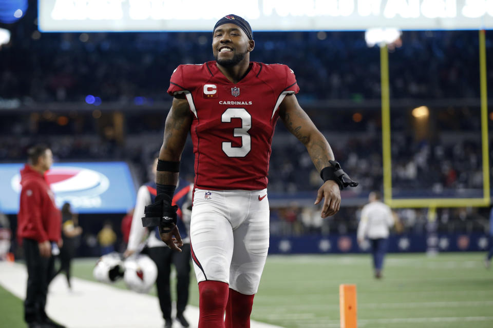 Arizona Cardinals safety Budda Baker leaves the field after an NFL football game against the Dallas Cowboys in Arlington, Texas, Sunday, Jan. 2, 2022. Arizona beat Dallas 25-22. (AP Photo/Roger Steinman)