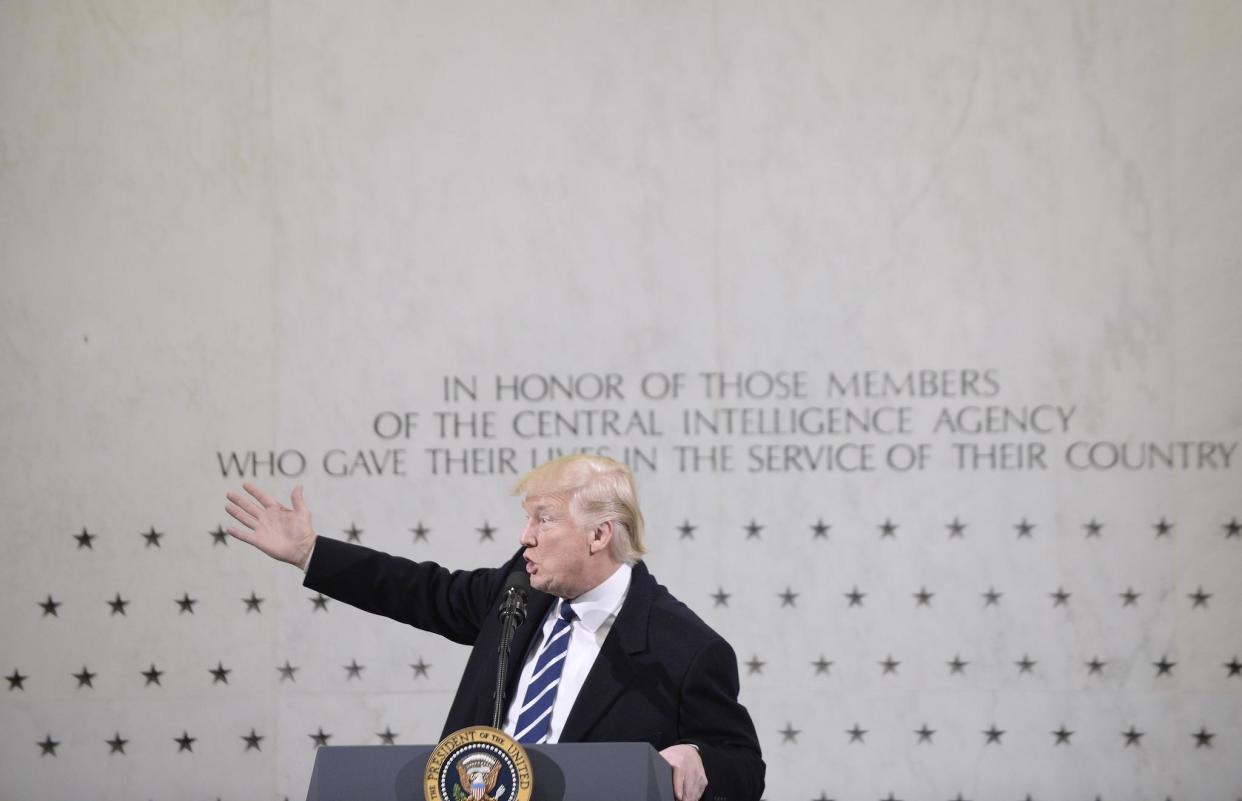 US President Donald Trump speaks at the CIA headquarters on January 21, 2017 in Langley, Virginia: Olivier Doulier - Pool/Getty Images