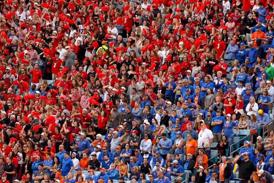 Fans from Georgia and Florida fill TIAA Bank Field during their 2018 game in Jacksonville. BOB SELF/Florida Times-Union