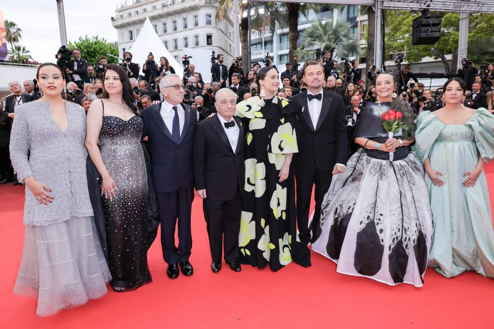 Janae Collins, Cara Jade Myers, Robert De Niro, Martin Scorsese, Lily Gladstone, Leonardo DiCaprio, Tantoo Cardinal and Jillian Dion&nbsp;