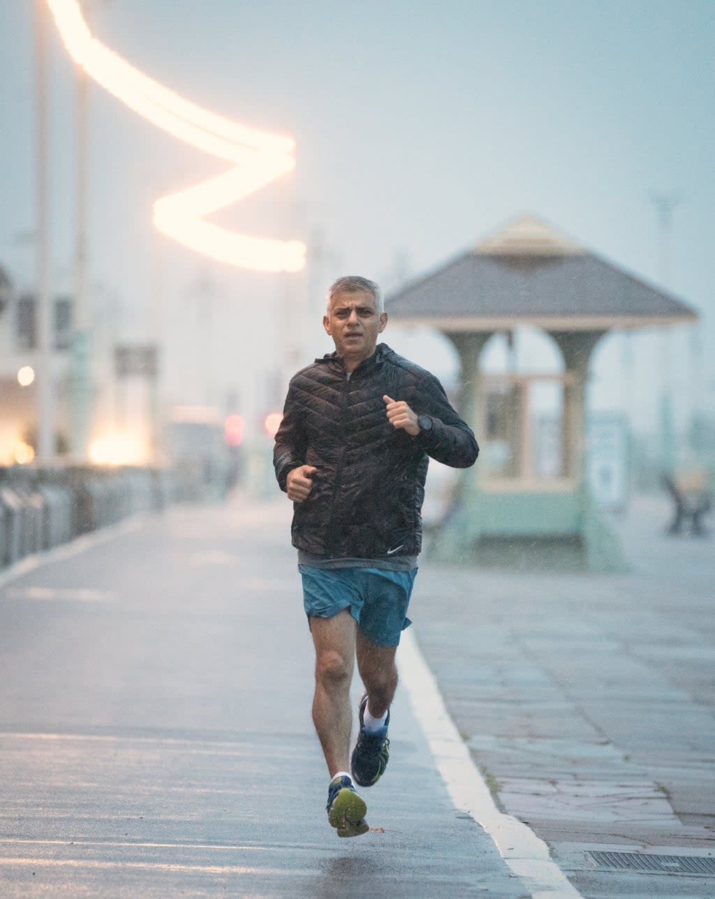 Mayor of London Sadiq Khan runs along the seafront in Brighton where the Labour Party is holding its conference (Stefan Rousseau/PA) (PA Wire)