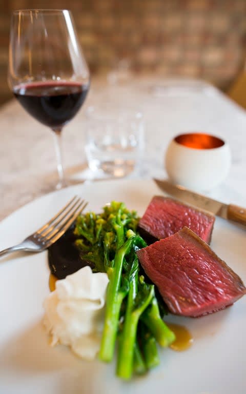 Angus beef, black sesame, soy, sprouting broccoli and turnip at Ham, London NW6 - Credit: jeff gilbert for the telegraph