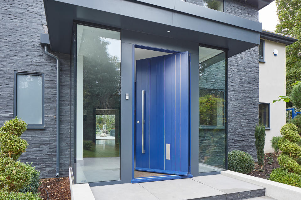 Blue Porto pivot door from Urban Front