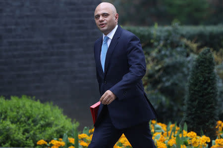 Britain's Secretary of State for Communities and Local Government Sajid Javid arrives in Downing Street in London, Britain, April 12, 2018. REUTERS/Simon Dawson