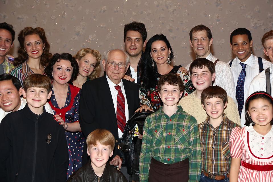 NEW YORK, NY - DECEMBER 12: (L-R) Richard Mayer, Katy Perry and John Mayer pose for photos with cast members from "A Christmas Story, The Musical" Broadway Performance at Lunt-Fontanne Theatre on December 12, 2012 in New York City. (Photo by Astrid Stawiarz/Getty Images)