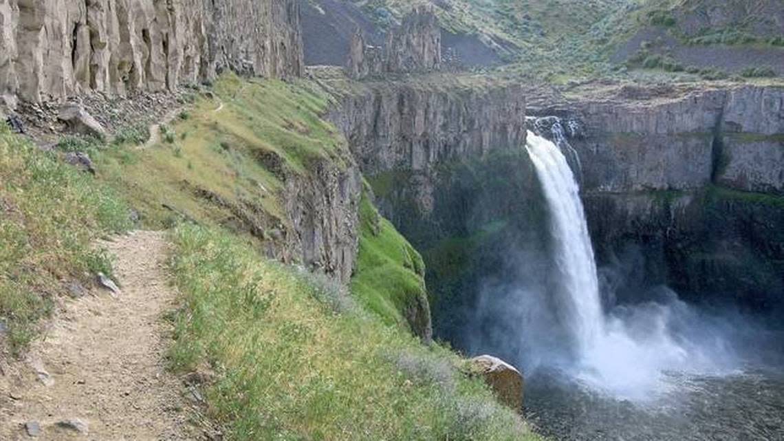 Falls drops into a deep gorge left from ice age floods at Palouse Falls State Park in Eastern Washington.