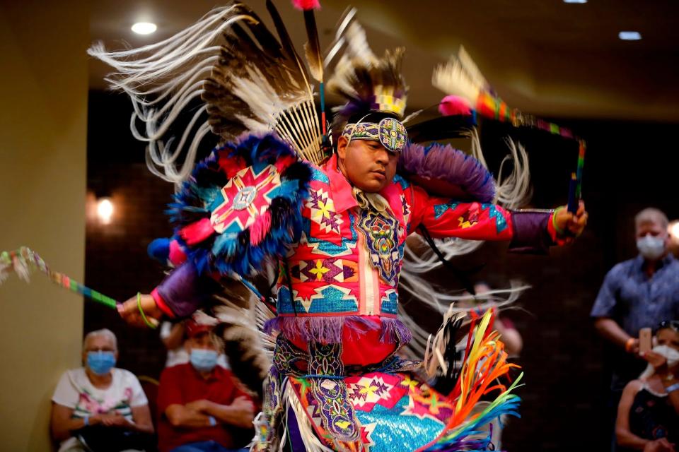 Cecil Gray, who is Kiowa and Cheyenne, performs a men's fancy dance exhibition at 2020 Red Earth Festival. An intertribal celebration of Native American visual art, dance and culture, the 2023 Red Earth Festival is planned for June 2-3 at the National Cowboy & Western Heritage Museum in Oklahoma City.