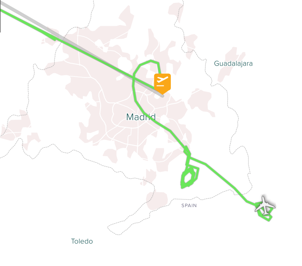 La trayectoria del avión dando vueltas tras el despegue (Flight Stats)