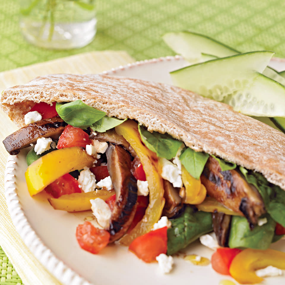 <p>Perfect for outdoor dining, these pitas are filled with grilled vegetables and tangy feta cheese and make for easy, no-utensil noshing.</p>
