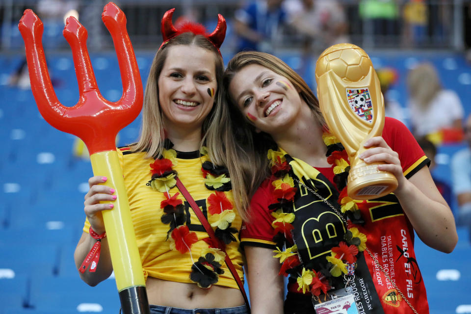 <p>Belgium fans enjoy the pre match atmosphere prior to the 2018 FIFA World Cup Russia Round of 16 match between Belgium and Japan at Rostov Arena on July 2, 2018 in Rostov-on-Don, Russia. (Photo by Kevin C. Cox/Getty Images) </p>