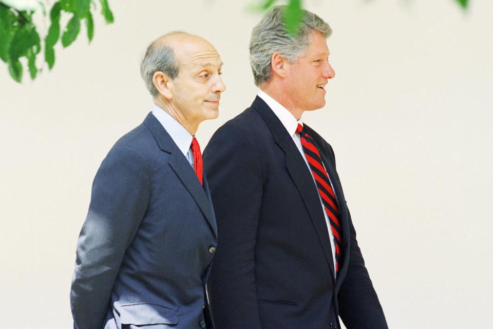 U.S. President Bill Clinton and his Supreme Court nominee Stephen Breyer walk to the Rose Garden of the White House in Washington, Monday, May 16, 1994, where the president officially introduced Breyer to the nation.
